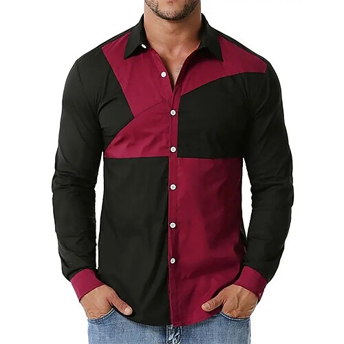 

Men's Shirt Graphic Color Block Turndown Street Casual Button-Down Long Sleeve Tops Casual Fashion Breathable Comfortable Black