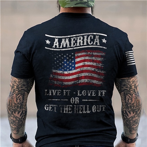 

Men's Unisex T shirt 3D Print Graphic Prints National Flag Letter Crew Neck Street Daily Print Short Sleeve Tops Casual Designer Big and Tall Sports Black Army Green Dark Gray