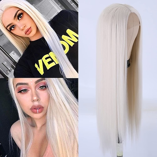 

Synthetic Lace Wig Straight Style 10-26 inch White Middle Part 132.5 lace front Wig Women's Wig Creamy-white