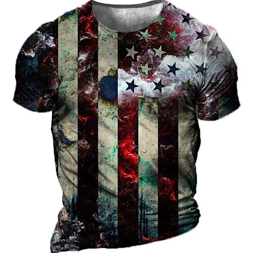 

Men's Unisex T shirt Tee 3D Print Graphic Prints National Flag Crew Neck Street Daily Print Short Sleeve Tops Casual Vintage Designer Big and Tall Red