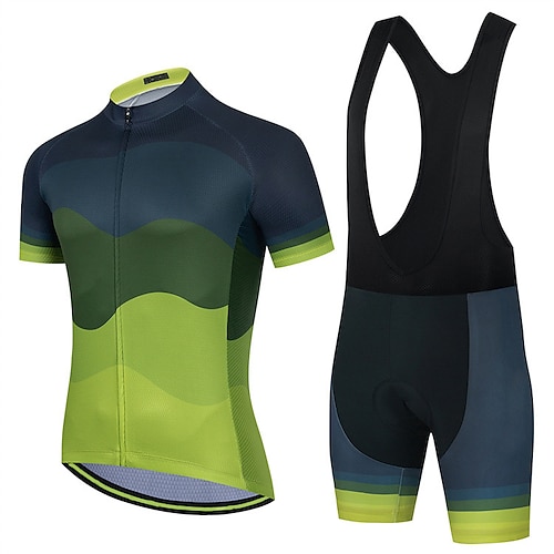 

Men's Short Sleeve Cycling Jersey with Bib Shorts Blue Bike 3D Pad Breathable Quick Dry Sports Graphic Clothing Apparel
