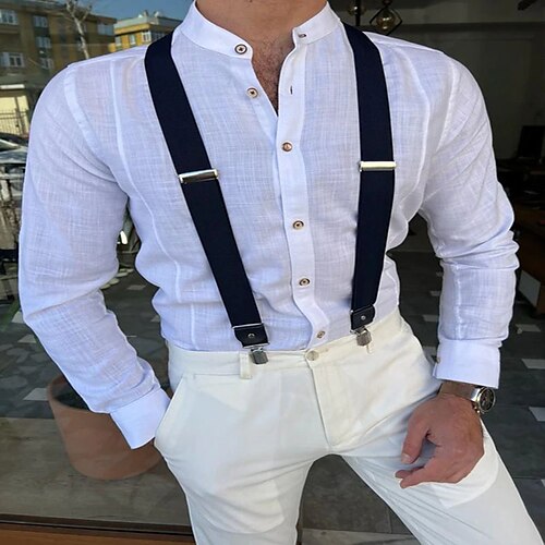 

Men's Shirt Solid Color Stand Collar Street Casual Button-Down Long Sleeve Tops Casual Fashion Breathable Comfortable White