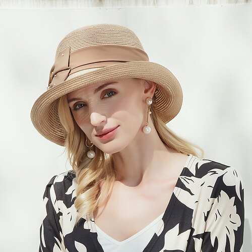 

Bohemian Beach Straw Headwear / Straw Hats with Satin Bowknot Casual / Holiday Headpiece/ Sun Protection