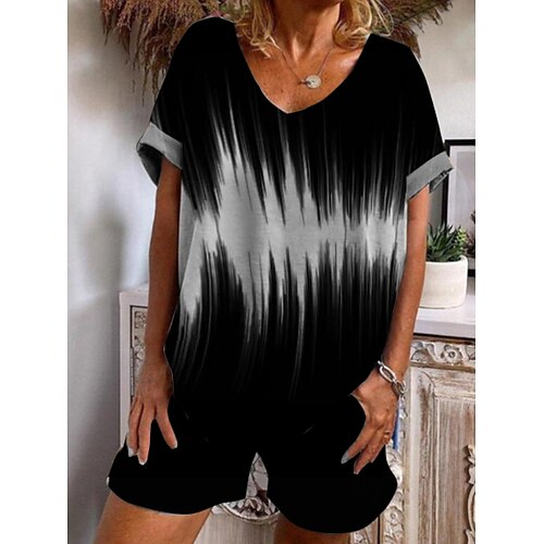 

Women's Loungewear Sets 2 Pieces Gradient Comfort Sweet Home Daily Polyester V Wire Short Sleeve Spring Summer Black