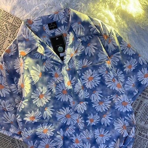 

Women's Casual Holiday Weekend Floral Blouse Shirt Floral Short Sleeve Pocket Button Print Shirt Collar Casual Beach Tops Blue Red M / 3D Print