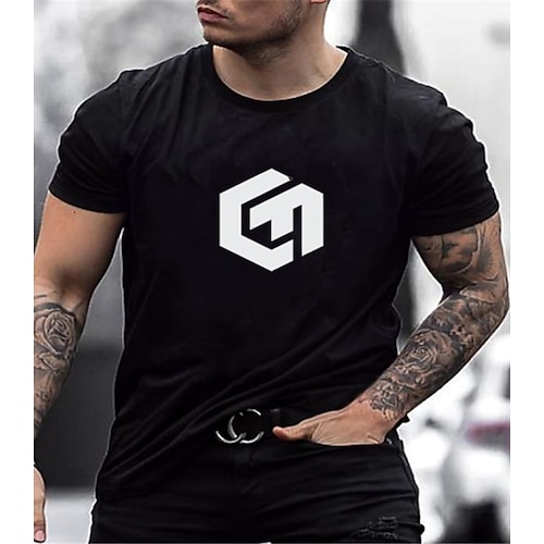 

Men's T shirt Solid Color Letter Crew Neck Casual Daily Short Sleeve Tops Casual White Black