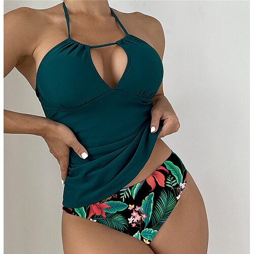 

Women's Swimwear Tankini 2 Piece Normal Swimsuit Open Back Printing Floral Black Blue Red Camisole Strap Bathing Suits Sexy Vacation Fashion / Modern / New / Padded Bras