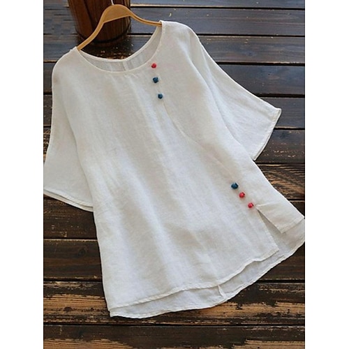 

Women's Plus Size Tops Blouse T shirt Tee Half Sleeve Round Neck Basic Vacation Weekend Cotton Blend Fall Spring White