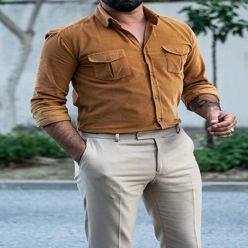 

Men's Shirt Solid Colored Turndown Casual Daily Button-Down Long Sleeve Tops Casual Fashion Breathable Comfortable Yellow / Summer / Spring / Summer
