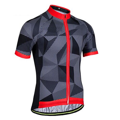 

21Grams Men's Cycling Jersey Short Sleeve Bike Top with 3 Rear Pockets Mountain Bike MTB Road Bike Cycling Breathable Quick Dry Moisture Wicking Reflective Strips Green Red Stripes Polyester Spandex