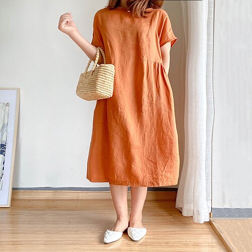 

Women's Plus Size Holiday Dress Solid Color Crew Neck Short Sleeve Spring Summer Work Basic Knee Length Dress Causal Daily Dress