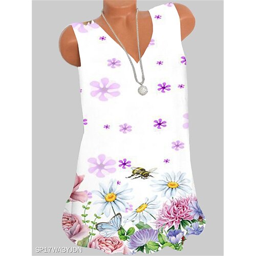 

Damen Tank Top Camis Weiß Blumen Bedruckt Ärmellos Täglich Festtage Strassenmode Brautkleider schlicht V Ausschnitt Standard Blume S