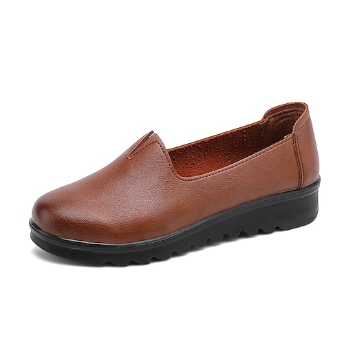 

Women's Slip-Ons Work Daily Plus Size Summer Flat Heel Round Toe Casual Minimalism Walking Shoes PU Leather Loafer Solid Colored Black Yellow Red