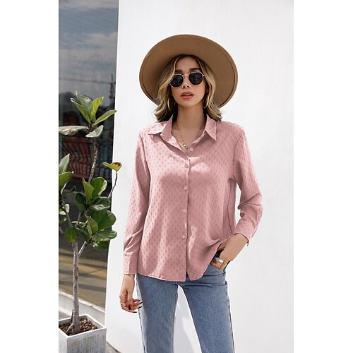 

Women's Daily Weekend Floral Blouse Shirt Polka Dot Long Sleeve Button Print Shirt Collar Casual Streetwear Hawaiian Tops Green Blue Purple S