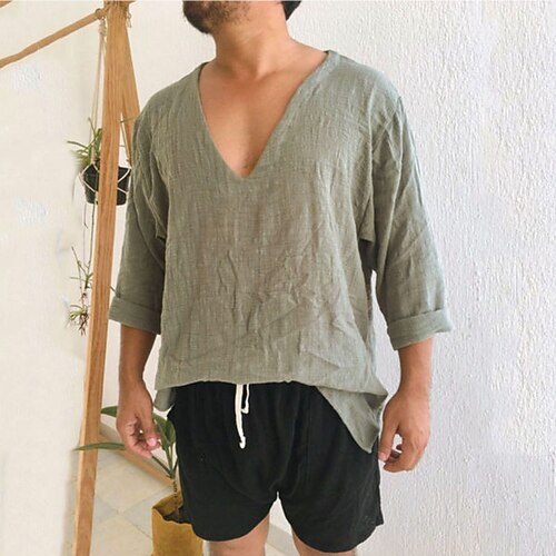 

Men's Shirt Solid Colored V Neck Street Casual Button-Down Long Sleeve Tops Casual Fashion Breathable Comfortable Green