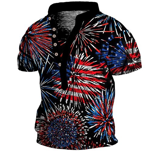 

Men's Henley Shirt Tee T shirt Tee 3D Print Graphic National Flag Plus Size Stand Collar Daily Sports Button-Down Print Short Sleeve Tops Basic Casual Designer Big and Tall Blue Royal Blue