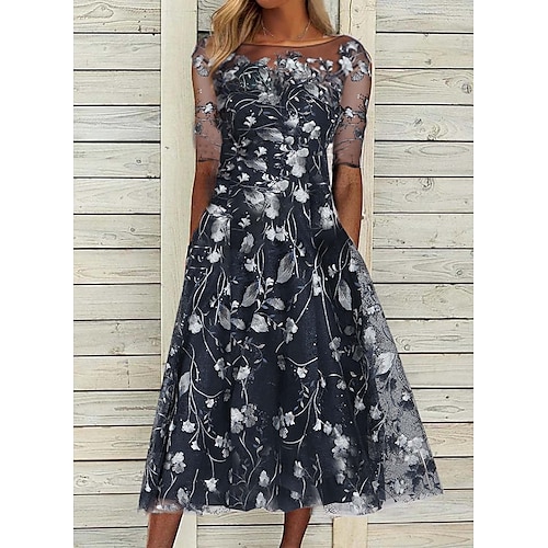 

Women's A Line Dress Midi Dress Green Blue Black Half Sleeve Floral Print Print Spring Summer Crew Neck Casual 2022 S M L XL XXL