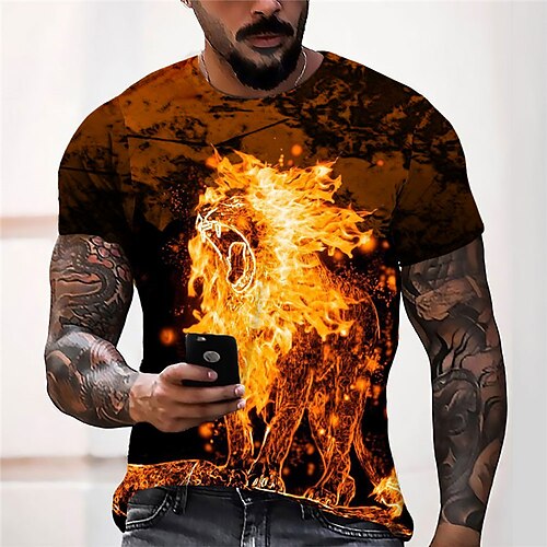 

Men's Unisex T shirt 3D Print Graphic Prints Flame Animal Crew Neck Street Daily Print Short Sleeve Tops Casual Designer Big and Tall Sports Orange