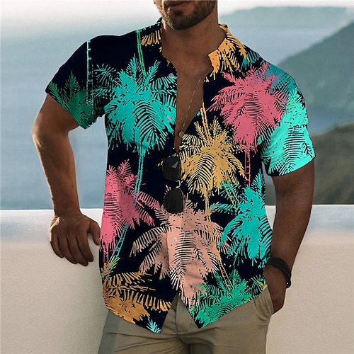 

Homme Chemise Cocotier Col rabattu Noir Print Extérieur Plein Air Manches Courtes Bouton bas Imprimer Vêtement Tenue Mode Design Casual Hawaïen / Eté / Printemps / Eté