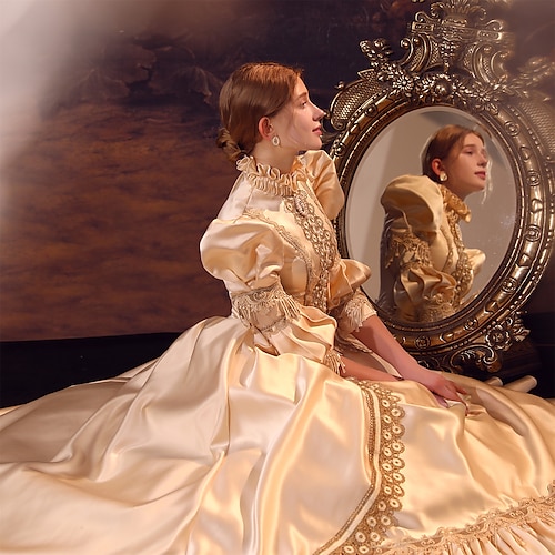 

Princess Shakespeare Plus Size Gothic Rococo Vintage Inspired Medieval Dress Party Costume Masquerade Women's Costume Vintage Cosplay Party Masquerade Wedding Party 3/4-Length Sleeve Ball Gown Dress