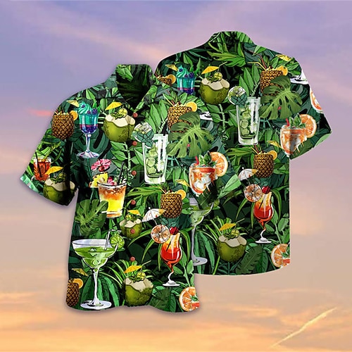 

Men's Shirt Summer Hawaiian Shirt Camp Collar Shirt Graphic Shirt Aloha Shirt Fruit Turndown Black Blue Sky Blue Dark Green Purple Outdoor Street 3D Button-Down Clothing Apparel Fashion Designer