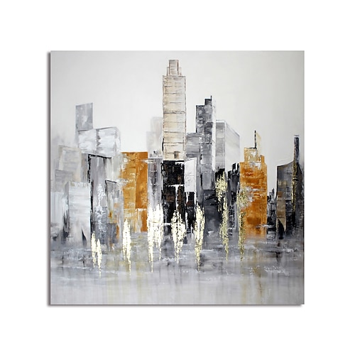 

Oil Painting Hand Painted Square Abstract Architecture Modern Stretched Canvas