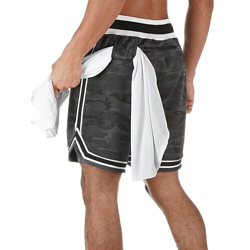 

Men's Running Shorts Athletic Shorts Drawstring with Phone Pocket Bottoms Athletic Athleisure Breathable Quick Dry Moisture Wicking Fitness Gym Workout Running Sportswear Activewear Stripes Black Grey