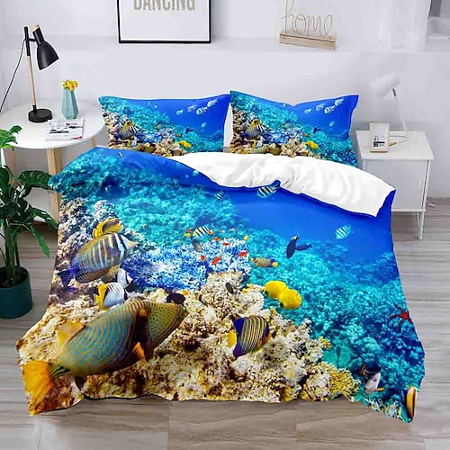 

Summer Beach Ocean Marine Life Duvet Cover Quilt Bedding Sets Comforter Cover,Queen/King Size/Twin/Single(1 Duvet Cover, 1 Or 2 Pillowcases Shams)