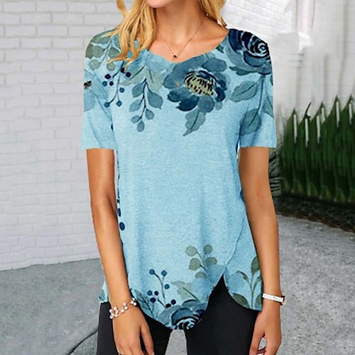 

Women's Casual Weekend Floral Butterfly Painting T shirt Tee Floral Butterfly Short Sleeve Print Round Neck Basic Tops Green Blue Yellow S / 3D Print