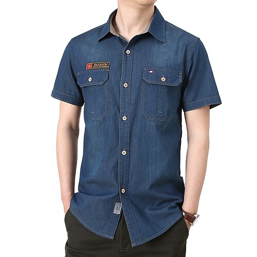 

Men's Shirt Other Prints Solid Color Turndown Daily Work Tassel Short Sleeve Tops Simple Casual Dusty Blue Light Blue