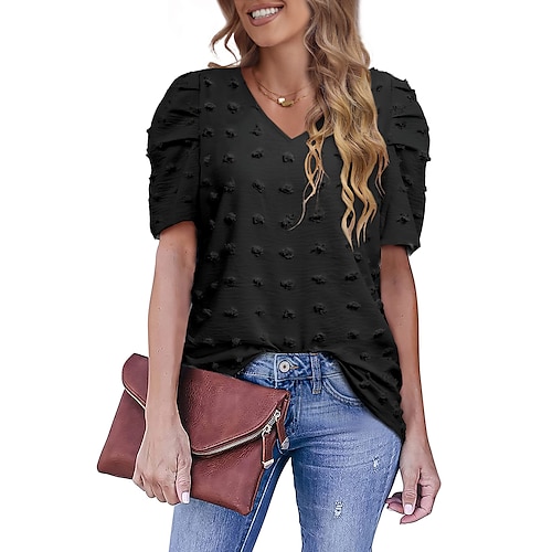 

Women's Plain Daily Weekend Blouse Shirt Short Sleeve V Neck Casual Streetwear Tops Green White Black S
