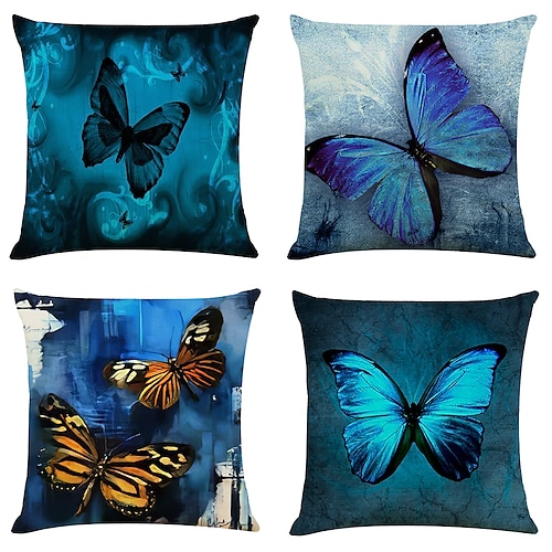 

Vintage Butterfly Double Side Cushion Cover 4PCS Soft Decorative Square Throw Pillow Cover Cushion Case Pillowcase for Sofa Bedroom 45 x 45 cm (18 x 18 Inch) Superior Quality Machine Washable