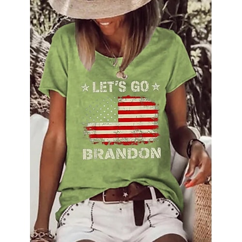 

Women's Casual Weekend Independence Day Painting T shirt Tee Text American Flag Short Sleeve Print Round Neck Basic Tops Green Blue Gray S