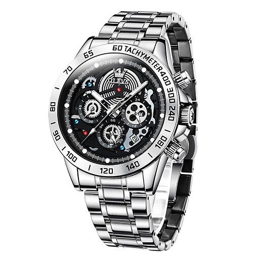 

OLEVS Quartz Watch for Men Analog Quartz Oversize Modern Style Waterproof Calendar Chronograph Alloy Stainless Steel Creative