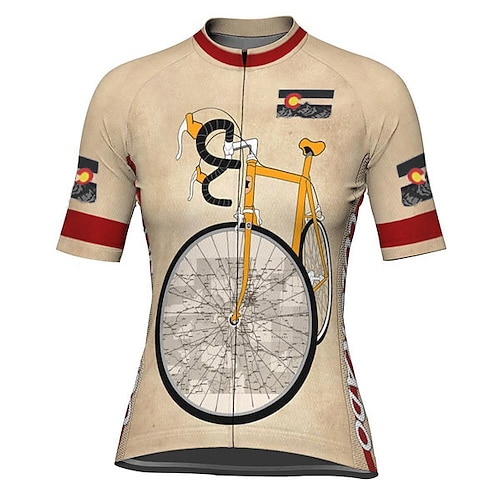 

21Grams Women's Cycling Jersey Short Sleeve Bike Top with 3 Rear Pockets Mountain Bike MTB Road Bike Cycling Breathable Quick Dry Moisture Wicking Reflective Strips Khaki Graphic Polyester Spandex