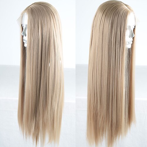 

Lace Front Synthetic Wigs For Women Blonde Color Middle Part Long Straight Soft Natural Daily Hair Wig 180% Density