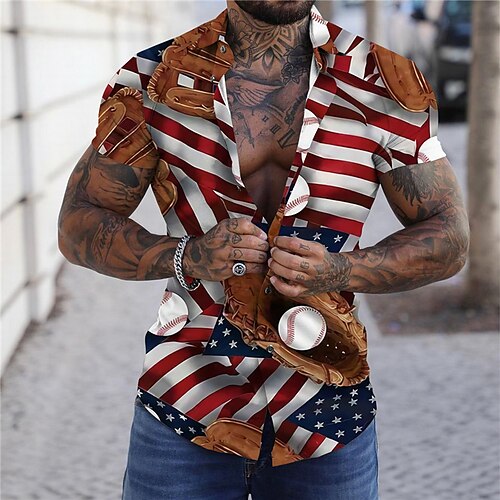 

Men's Shirt National Flag Turndown Red Print Outdoor Street Short Sleeve Button-Down Print Clothing Apparel Fashion Designer Casual Breathable / Summer / Spring / Summer