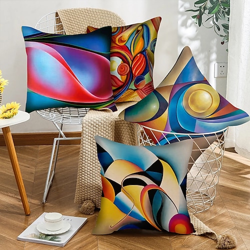 

Abstract Double Side Cushion Cover 4PC Soft Decorative Square Throw Pillow Cover Cushion Case Pillowcase for Sofa Bedroom Superior Quality Mashine Washable