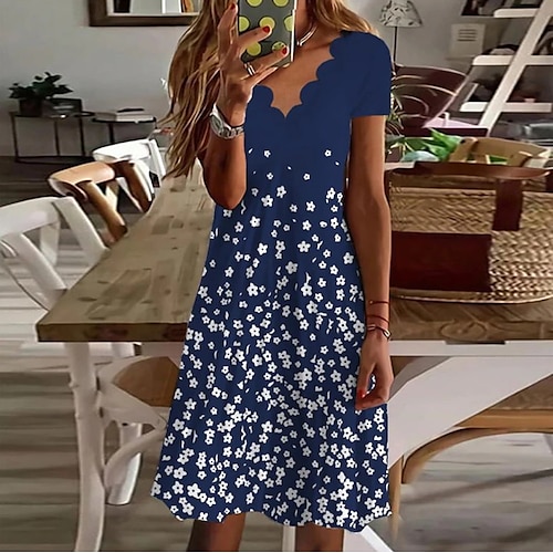 

Women's Casual Dress Mini Dress Navy Blue Short Sleeve Floral Ruched Spring Summer V Neck 2022 S M L XL XXL 3XL