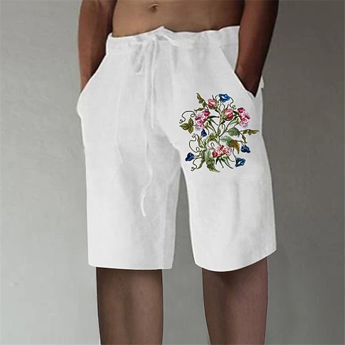 

Men's Stylish Designer Straight Shorts Elastic Waist Print Short Pants Sports Outdoor Daily Graphic Prints Flower / Floral Cotton Blend Comfort Breathable Mid Waist White M L XL XXL 3XL