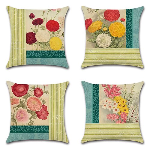 

Vintage Floral Double Side Cushion Cover 4PC Soft Decorative Square Throw Pillow Cover Cushion Case Pillowcase for Sofa Bedroom Superior Quality Machine Washable