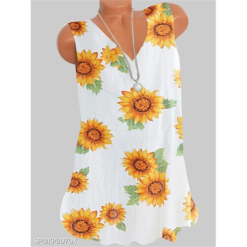 

Women's Tank Top Camis Yellow Sunflower Print Sleeveless Daily Holiday Streetwear Casual V Neck Regular Floral S / 3D Print