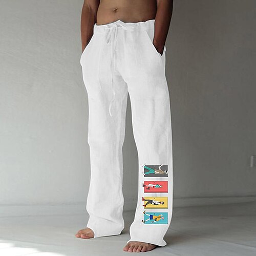 

Inspired by Jujutsu Kaisen Gojo Satoru Linen Pants Straight Trousers Cotton Blend Anime Elastic Drawstring Design Front Pocket Pants For Men's