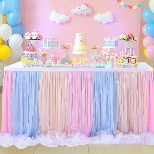 

6ft 1.83m0.77m Curly Willow Table Skirt for Baby Shower Girls Birthday Gender Reveal Tulle Tutu Table Skirt Pink Table Cloth for Rectangle Table or Round Table for Wedding Bridal Party Decoration