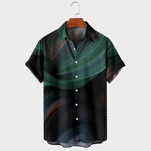 

Men's Shirt Streamer Turndown Street Casual 3D Button-Down Short Sleeve Tops Casual Fashion Comfortable Beach Black