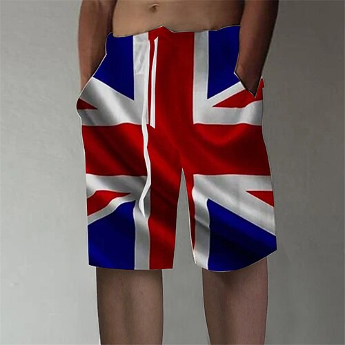 

Men's Designer Stylish Straight Shorts 3D Print Elastic Waist Short Pants Sports Outdoor Daily Graphic Prints National Flag Cotton Blend Comfort Breathable Mid Waist Red S M L XL XXL / Summer