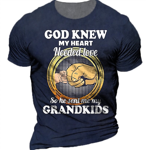 

Men's Unisex T shirt Tee Letter Graphic Prints Hand Crew Neck Navy Blue Gray 3D Print Outdoor Street Short Sleeve Print Clothing Apparel Sports Designer Casual Big and Tall / Summer / Summer