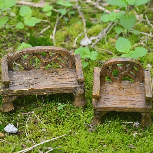 

2 Pieces Mini Garden Ornament Miniature Park Seat Bench Craft Lawn Chairs Set Fairy Dollhouse Decor Micro DIY Home Landscape Decor