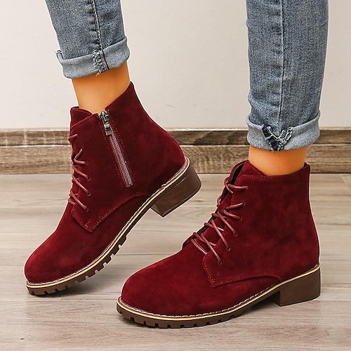 

Women's Unisex Boots Outdoor Daily Suede Shoes Booties Ankle Boots Winter Block Heel Round Toe Casual Minimalism Walking Shoes Suede Zipper Solid Colored Wine Red Green Black