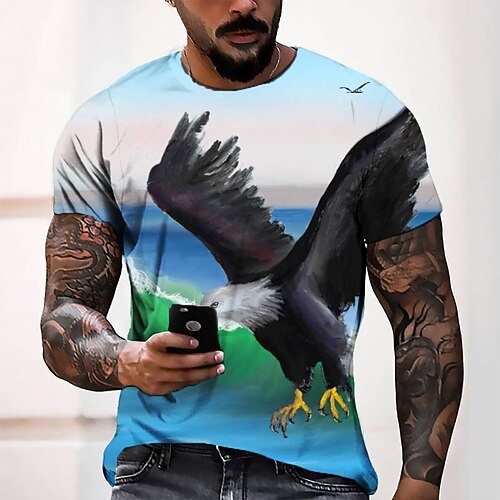 

Men's Tee T shirt Tee 3D Print Graphic Round Neck Casual Daily 3D Print Short Sleeve Tops Fashion Designer Cool Comfortable Blue
